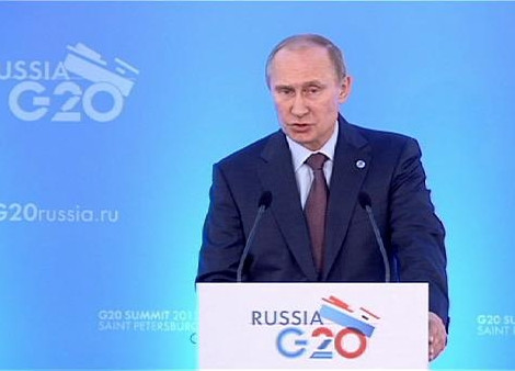 Tổng thống Nga Putin tại một cuộc họp báo về Hội nghị thượng đỉnh G20 ở St. Petersburg.