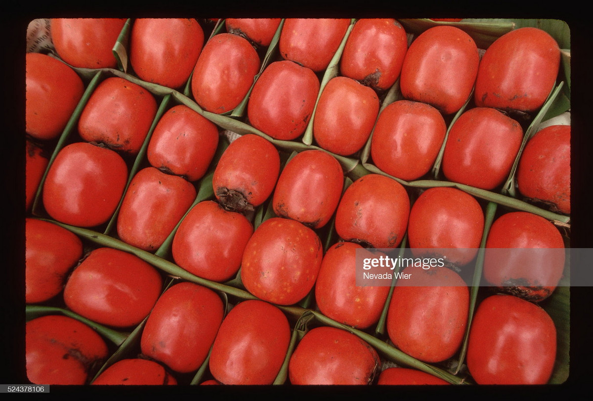 Những quả hồng được xếp ngăn nắp, nhìn rất bắt mắt, tại một cửa hàng ở khu phố cổ Hà Nội.