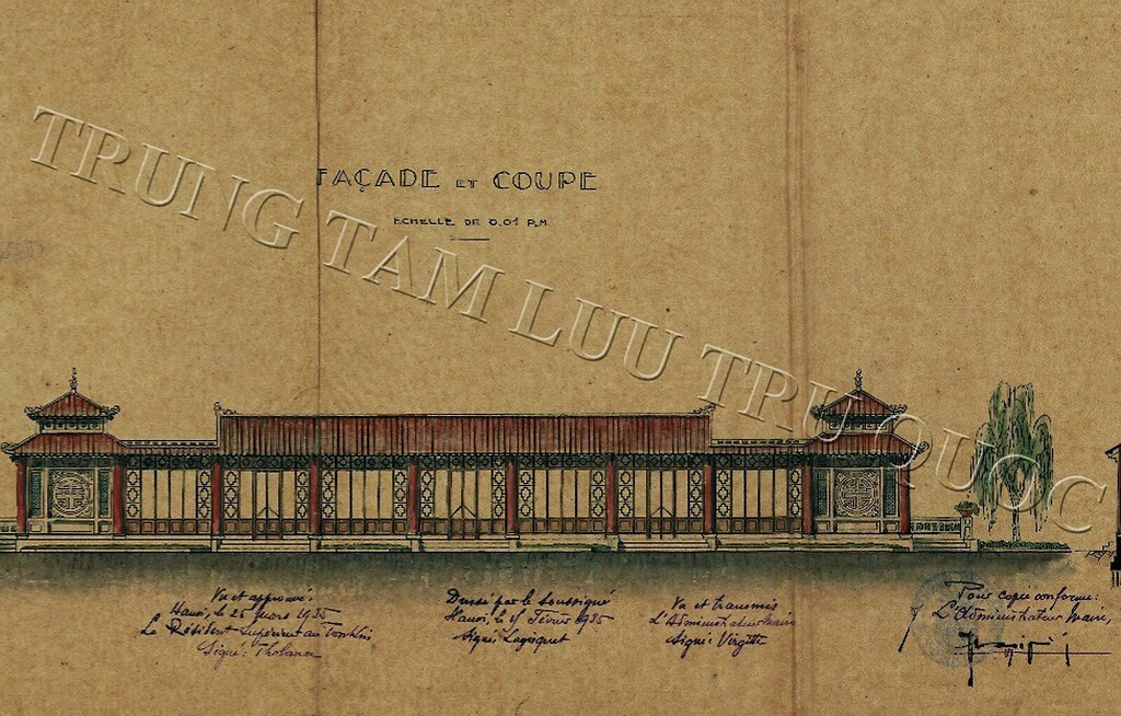 Bản vẽ xin phép xây dựng tòa nhà CLB Thể thao dưới nước Hồ Gươm do KTS Lagisquet lập ngày 15/2/1935.