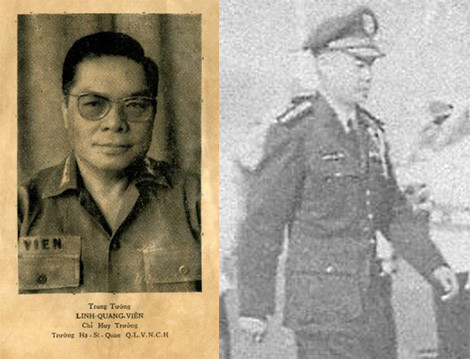 Trung tướng Linh Quang Viên (trái ảnh) - chỉ huy Chiến dịch Phượng Hoàng và là Tổng Ủy viên An ninh Quốc gia, Bộ trưởng Bộ Nội vụ, Đặc ủy trưởng Phủ Đặc ủy Trung ương Tình báo chính quyền Sài Gòn. Ảnh: Công an nhân dân.