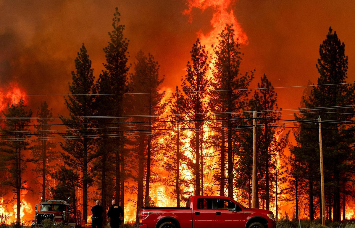  Cháy rừng ở Hog, California, Mỹ: Bức ảnh này chụp cảnh cháy rừng quét qua Susanville ở California vào ngày 20/7. Ngọn lửa bùng phát không rõ nguyên nhân đã thiêu rụi hơn 32 km2 và lớn tới mức tạo ra những cơn giông, sấm chớp. Một trận mưa đá lớn đã giúp dập tắt đám cháy 2 ngày sau đó.