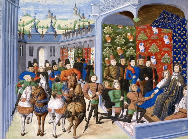 Năm 1420, dưới tác động của hoàng hậu Isabeau, vua Charles VI ký Hiệp ước thành Troyes, gả con gái Catherine cho vua Henry V của Anh, tuyên bố Henry V là người kế vị. Sau khi Charles VI qua đời, phía Bắc nước Pháp rơi vào tay hoàng gia Anh. Phần lớn lãnh thổ phía Nam thuộc quyền cai quản của vua Charles VII (con trai Charles VI).