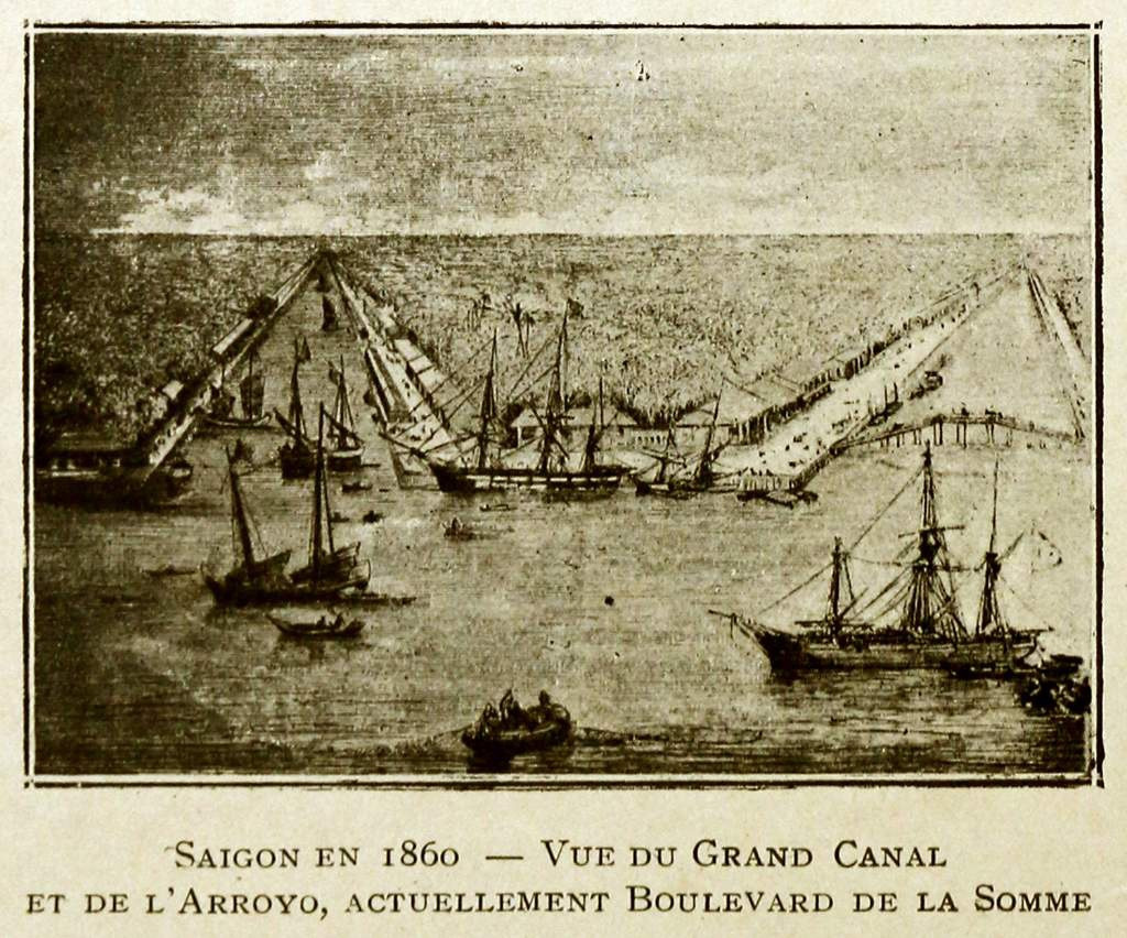 Tranh vẽ quang cảnh Kinh (Kênh) Lớn, nhìn từ sông Sài Gòn, năm 1860. Khi Pháp chiếm thành phố, Kinh Lớn được đổi tên thành Kênh đào Charner. Hai bên bờ kênh là con đường chạy song song mang tên Rigault de Genouilly và Charner.