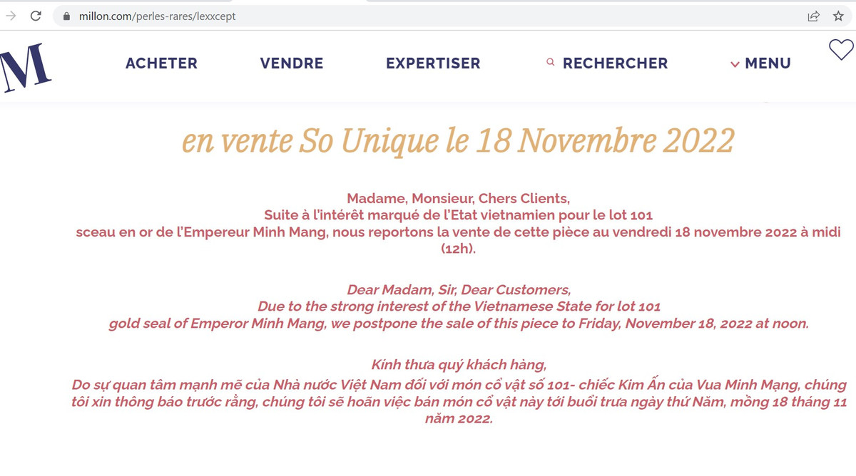 Millon tiếp tục hoãn đấu giá ấn “Hoàng đế chi bảo” đến 18/11 Millon tiep tuc hoan dau gia an “Hoang de chi bao” den 18/11