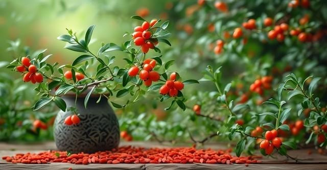  Kỷ tử: Cây kỷ tử trong chậu có hình dáng đẹp, cành khỏe, quả thanh thoát, quả màu đỏ tươi, có giá trị làm cảnh cao. Bạn cũng có thể thu hoạch quả từ những chậu cây kỷ tử do bạn tự trồng, có thể dùng để ngâm nước hoặc nấu canh, có giá trị dược liệu cao... Dù nhà có chật vẫn nên trồng lấy vài chậu cây cảnh may mắn, cát tường này nhé!