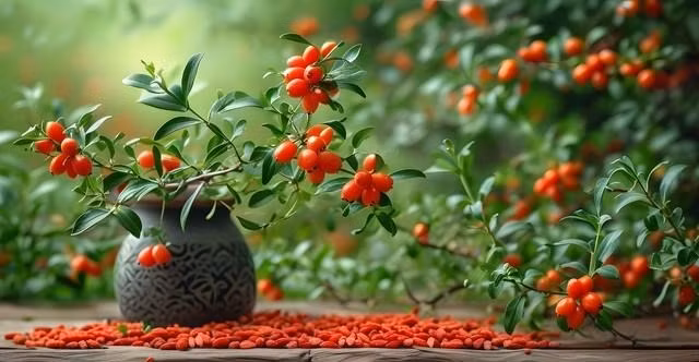  Kỷ tử: Cây kỷ tử trong chậu có hình dáng đẹp, cành khỏe, quả thanh thoát, quả màu đỏ tươi, có giá trị làm cảnh cao. Bạn cũng có thể thu hoạch quả từ những chậu cây kỷ tử do bạn tự trồng, có thể dùng để ngâm nước hoặc nấu canh, có giá trị dược liệu cao... Dù nhà có chật vẫn nên trồng lấy vài chậu cây cảnh may mắn, cát tường này nhé!