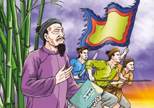 Đây là 2 câu thơ trong bài thơ Than đạo của Nguyễn Đình Chiểu. Hai câu thơ này cũng chính là minh chứng tiêu biểu cho quan điểm văn học của Nguyễn Đình Chiểu. Vốn là nhà nho yêu nước, bị mù không thể cầm vũ khí chống giặc, Nguyễn Đình Chiểu sử dụng văn chương để “đánh giặc”. Ảnh: Nhà xuất bản Kim Đồng.