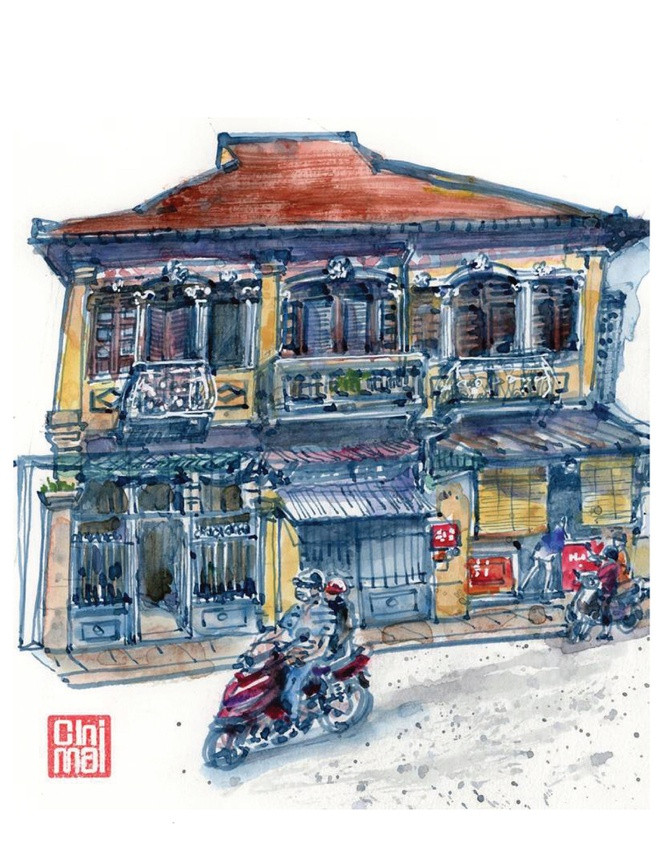 br/> Ký họa nhà số 141 Châu Văn Liêm. Đây là một trong những ngôi nhà thời Pháp vẫn còn trên đường này.