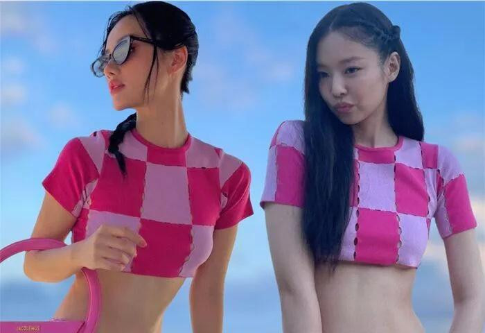 hánh Linh The Face chẳng ngán đụng hàng Jennie chiếc áo croptop ngắn cũn khoe vòng eo không chút mỡ thừa.