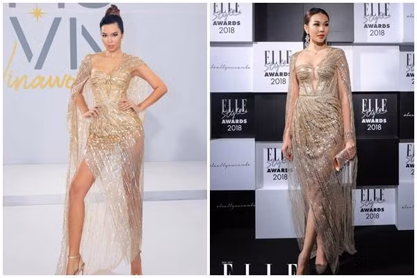 Hà Anh "chạm trán" Thanh Hằng trong cùng 1 thiết kế đính kết lấp lánh.