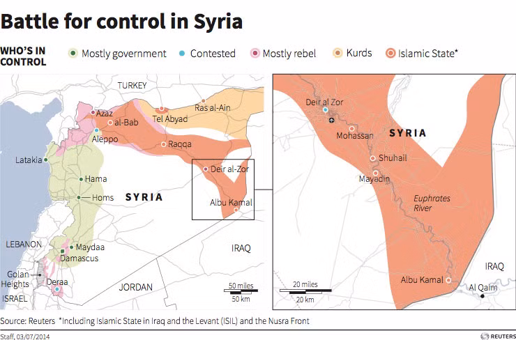 Sơ đỗ những vùng chiếm đóng của các lực lượng ở Syria.