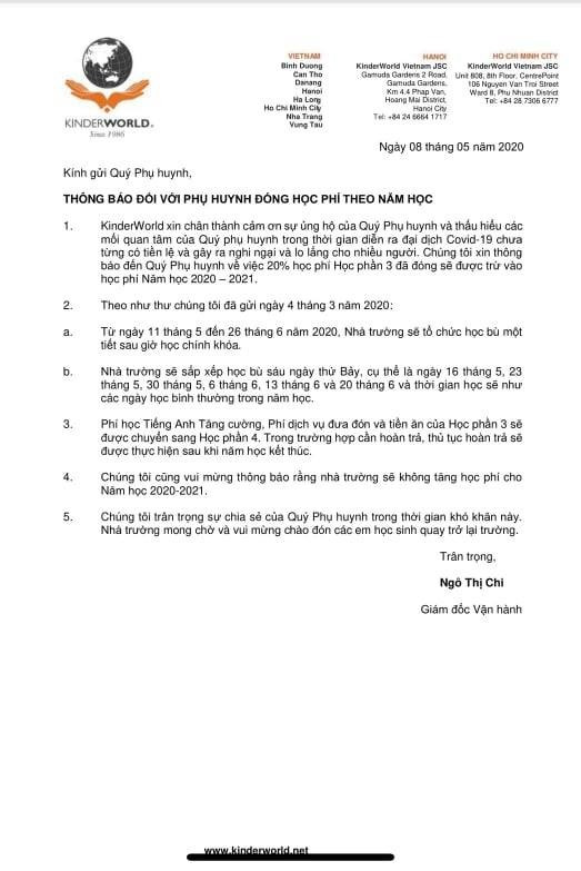 Phu huynh truong QT Singapore phan doi viec thu hoc phi day online