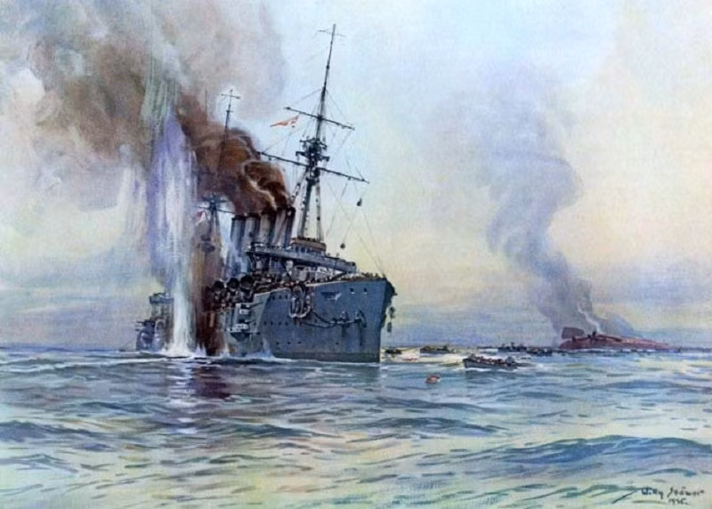 Đến 7h20, U-9 bắn 2 ngư lôi về phía HMS Cressy, quả ngư lôi đầu tiên trượt mục tiêu nhưng quả thứ 2 đánh trúng tàu và gây hư hại nhẹ. Lúc đó, trên tàu ngầm U-9 chỉ còn lại hai ngư lôi duy nhất.