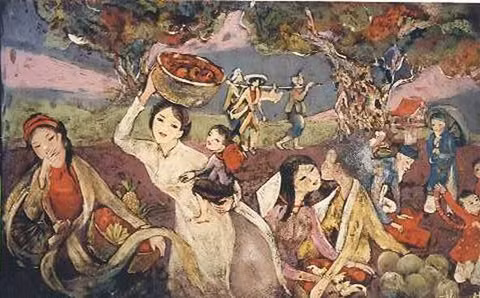 Cảnh chợ Tết.