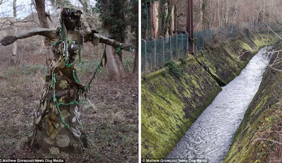 Nhiều bù nhìn với khuôn mặt đáng sợ được tìm thấy trong các bụi cây quanh khu vực nhà máy.