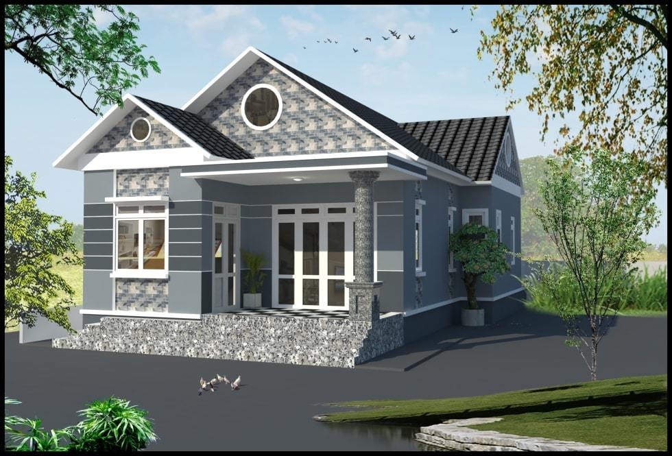 Mẫu nhà này thì lại sử dụng tông trầm làm gam màu chủ đạo, cộng với hình khối của căn nhà tạo nên tổng thể vững chãi, khỏe khoắn