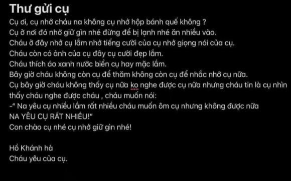 Luu Huong Giang xuc dong voi buc thu con gai gui cu da mat cach day 49 ngay