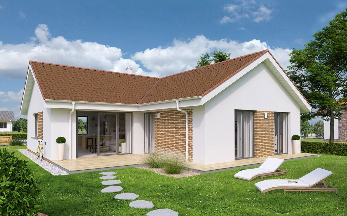 Mẫu nhà vườn 1 tầng 3 phòng ngủ này có vẻ ngoài khá mộc mạc. Ngôi nhà màu nâu đất giữa bãi cỏ xanh mượt, từ chiếc ghế nghỉ cho tới lối đi là những viên đá tròn đều tạo cảm giác thật bình yên, thư thái.