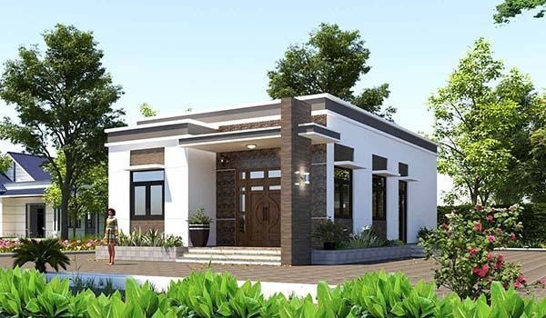 Nhà vườn 1 tầng 3 phòng ngủ mái bằng: Nhà vườn 1 tầng mái bằng 3 phòng ngủ là mẫu nhà đơn giản, phù hợp với hầu hết các phong cách thiết kế. Chi phí xây dựng nhà mái bằng dễ chịu hơn so với các loại mái khác nhưng vẫn đảm bảo được các tiêu chí về tính thẩm mỹ, nhất là khi có sự kết hợp với không gian sân vườn.