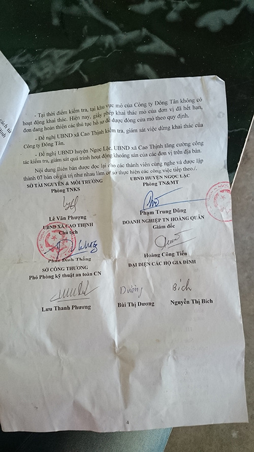 Biên bản kiểm tra ngày 10/6 của Đoàn Kiểm tra liên ngành tỉnh Thanh Hóa.