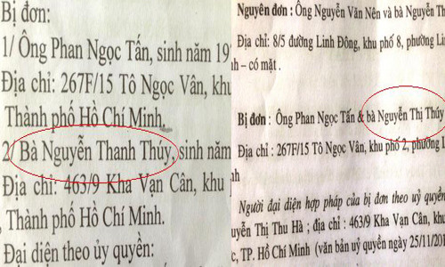 Vợ chồng ông Nên (nguyên đơn) cũng như luật sư phía bị đơn cho rằng Tòa sơ thẩm (Tòa án nhân dân quận Thủ Đức) đã vi phạm tố tụng nghiêm trọng khi chưa xác định rõ nguyên đơn khởi kiện bà Thanh Thúy hay Thị Thúy?