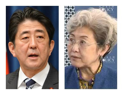 Thủ tướng Nhật Abe (trái) và bà Phó Oánh.