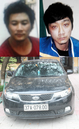 Nhận thấy tội phạm ma túy nguy hiểm, Ban giám đốc Công an Nghệ An đã huy động Phòng CSĐT tội phạm về TTXH (PC45) và Phòng CSĐT tội phạm về ma túy (PC47) phối hợp Bộ đội biên phòng Hà Tĩnh đồng loạt truy bắt các đối tượng. Ảnh nhóm đối tượng buôn ma túy và tang vật là chiếc KIA Forte đen bị thu giữ.