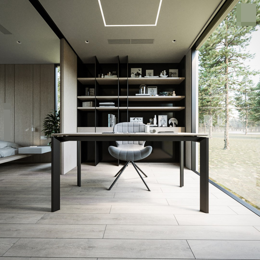 Việc thi công và xây dựng cần phải hòa hợp với khung cảnh và không gây ảnh hưởng tới cảnh quan thiên nhiên. Ngôi nhà được thi công và xây dựng trong khoảng 1 tháng và dự kiến hoàn thiện vào cuối tháng 11. Ảnh: Một góc bàn làm việc, kệ sách với nhiều vật trang trí theo sở thích và tính cách của gia chủ.