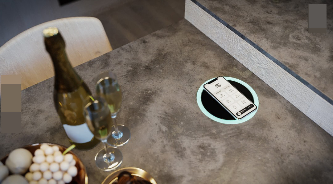 Bàn ăn cũng được bố trí sạc không dây tiện dụng.