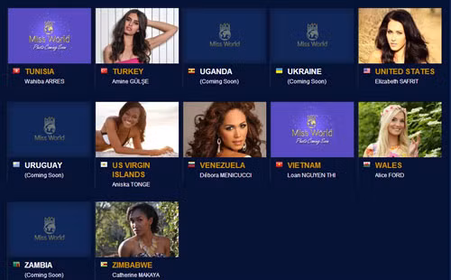 Tên của Nguyễn Thị Loan có trên trang chủ cuộc thi Hoa hậu thế giới.