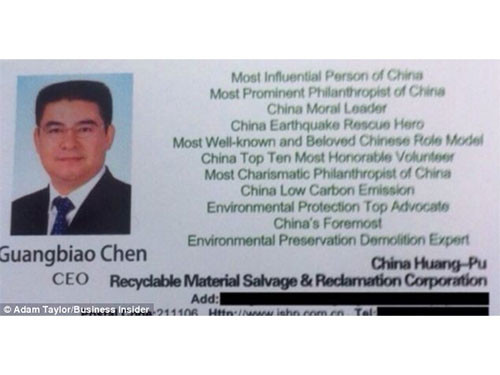 Danh thiếp độc của triều phú Chen Guangbiao.