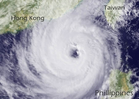 Hình ảnh vệ tinh siêu bão Megi tấn công Philippines tháng 10/2010 trước khi tràn qua Trung Quốc với sức gió 268 km/h.