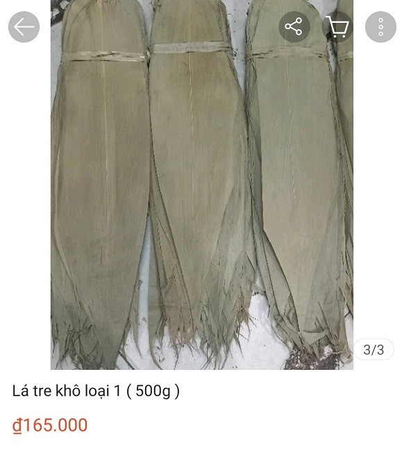 Trên các trang thương mại điện tử, chỉ cần gõ từ khóa “lá tre khô”, người tiêu dùng sẽ thấy hàng loạt bài viết bán loại lá này hiện lên với giá 30.000 đồng/100gr hay từ 150.000-350.000 đồng/kg. Ngoài ra, không khó để bắt gặp hàng loạt các hội nhóm thu mua lá tre xuất khẩu với hàng nghìn người tham gia. Sở dĩ có giá cao như vậy bởi lá tre khô phải trải qua nhiều công đoạn như nẹp, sấy, phân loại, ép, đóng hàng... Lá tre được dùng để gói bánh, gói thực phẩm, trang trí món ăn được người dân các nước yêu thích bởi có mùi thơm đặc biệt, dễ vận chuyển và bảo quản được trong thời gian dài.