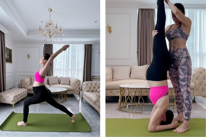 hông có nhu cầu phải sở hữu một không gian quá rộng lớn do chồng cô ít khi ở nhà (anh công tác tại Ba Lan), nên trong căn hộ bạc tỷ, á hậu Diễm Trang không bố trí phòng tập gym riêng. Cô tận dụng khoảng trống từ phòng khách để tập các bài tập yoga trong suốt thai kỳ.