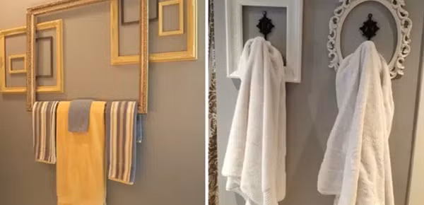  9. Nơi vắt khăn: Chỉ cần một chút khéo léo, bạn hoàn toàn có thể sử dụng khung ảnh để móc khăn, áo choàng ngay trong nhà tắm của gia đình.