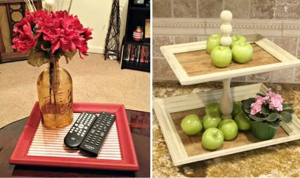  2. Làm khay đựng: Từ những chiếc khung ảnh treo tường nhỏ xinh này, bạn hoàn toàn có thể sử dụng để làm chiếc khay đựng đồ lặt vặt hoặc đựng những loại trái cây thơm ngon, hấp dẫn. Họa tiết của những chiếc khung ảnh càng tôn thêm vẻ đẹp nên thơ của những đồ được đựng bên trong.