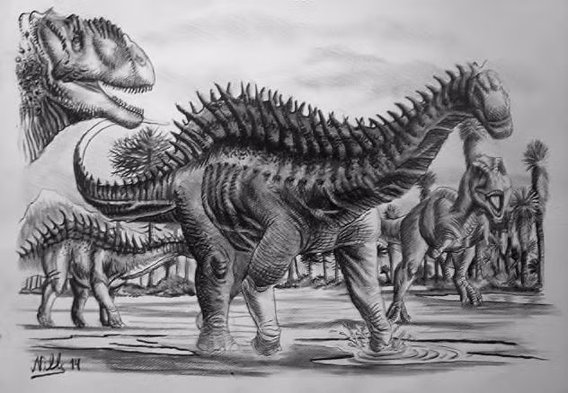 Diện mạo khủng long Augustinia sẽ khiến nhiều người ngỡ ngàng, vì trông nó như sản phẩm của cuộc hôn phối giữa khủng long cổ dài với một... con nhím.