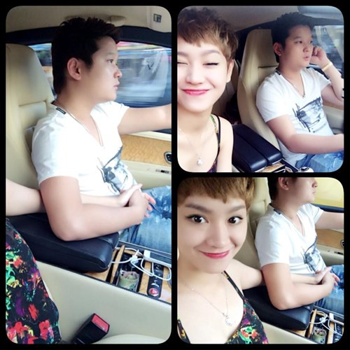 Hình ảnh nhí nhảnh của Trà My bên ông xã đại gia của mình.