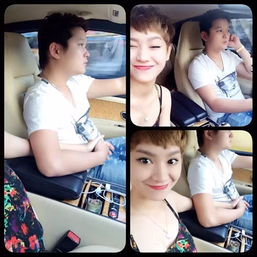 Hình ảnh nhí nhảnh của Trà My bên ông xã đại gia của mình.