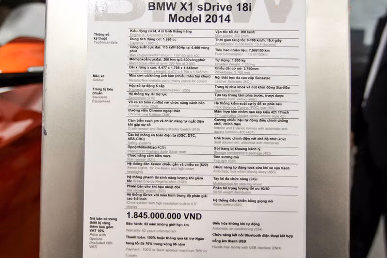 BMW X1 sDrive 18i 2014 được phân phối tại thị trường Việt Nam với giá bán 1,845 tỷ đồng. Ảnh: Auto News.