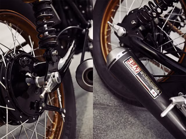 Bộ giảm xóc Öhlins và ống xả Yoshimura full carbon.