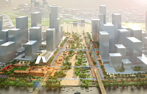 Điểm nhấn thứ 2 của khu trung tâm đô thị mới Thủ Thiêm là quảng trường trung tâm với diện tích 20,07 ha. Đây là nơi thu hút các hoạt động cộng đồng của trung tâm thành phố và khu vực, nơi diễn ra các hoạt động giao lưu văn hóa giữa các cộng đồng dân cư thời kỳ hội nhập.