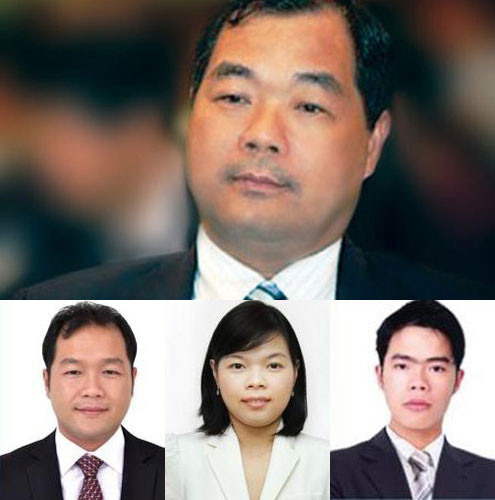 Ông Trầm Bê và các con (hàng dưới từ trái sang): Trầm Trọng Ngân, Trầm Thuyết Kiều, Trầm Khải Hòa.