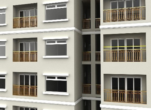 Phối cảnh căn hộ mạ vàng lan can.