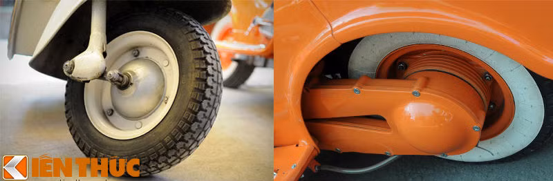 Rumi Formichino nhập về Việt Nam vào những năm 1950 và số lượng tương đối hiếm. Giá thành của xe đắt gấp 3 lần so với những chiếc Vespa và Lambretta cùng thời điểm nên rất ít người dân sử dụng. Ảnh: Cặp bánh 8x400 của Rumi Formichino.