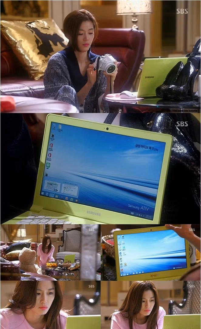 Các bộ phim Hàn Quốc là mảnh đất màu mỡ cho các doanh nghiệp nổi tiếng về công nghệ quảng bá thương hiệu của mình. Chiếc laptop mới màu vàng chanh của hãng Samsung do Jun Ji Hyun sử dụng trong một cảnh quay được camera ghi lại trong khá nhiều lần, tên nhãn hàng hiện rõ ở góc phải máy tính.