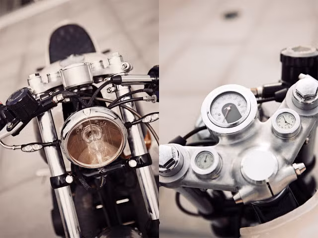 Đèn pha cổ điển, cặp "tai" LED cùng với cụm 3 đồng hồ sắc sảo của CB500T Cafe Racer.