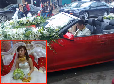 Trong đám cưới khủng của một công tử và công chúa con nhà đại gia ở thị trấn Đồng Đăng, (huyện Cao Lộc, tỉnh Lạng Sơn), người ta cũng được phen rửa mắt khi chứng kiến hàng chục siêu xe mui trần diễu phố.