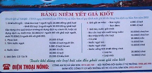 Bảng niêm yết giá tại Sầm Sơn.