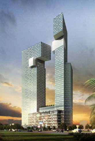 Tòa tháp đôi The One do tập đoàn Bitexco làm chủ đầu tư tọa lạc trên diện tích 8.600 m2 tại "khu đất vàng" Phạm Ngũ Lão - Phó Đức Chính - Lê Thị Hồng Gấm - Calmette (phường Nguyễn Thái Bình, quận 1, TP HCM).